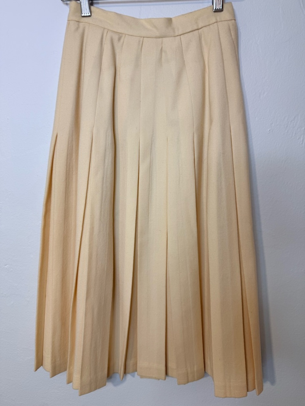 Vintage Evan Picone Petites Ivory Pleated Midi Skirt Union Made Wool Sz 2 XS XXS